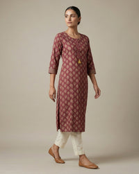Maroon Ornamental Buta Print Muslin Kurti 2