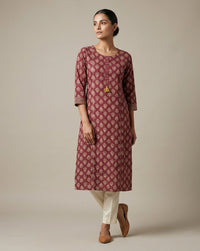Maroon Ornamental Buta Print Muslin Kurti 1
