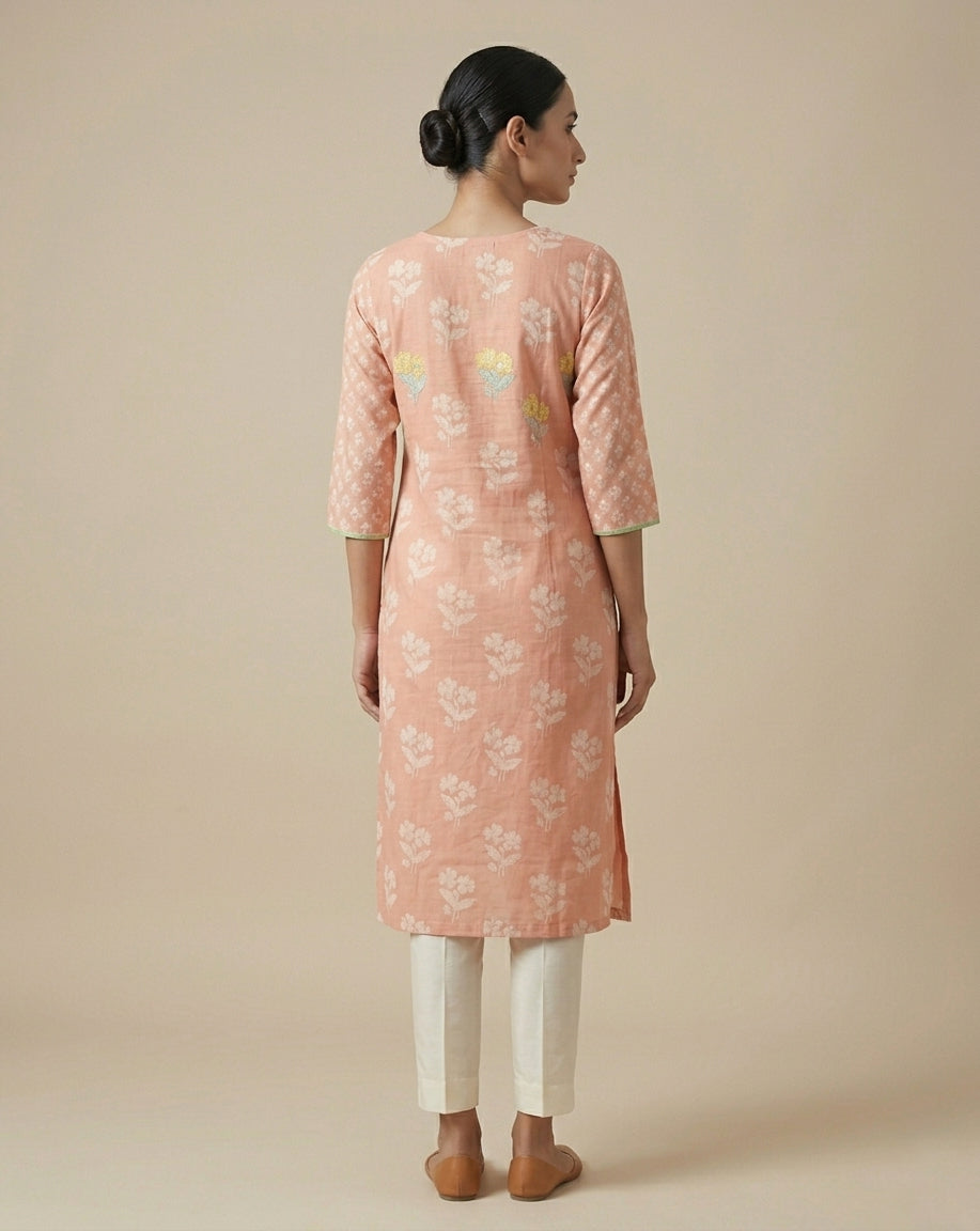 Ivory Geometric Print Muslin Kurti