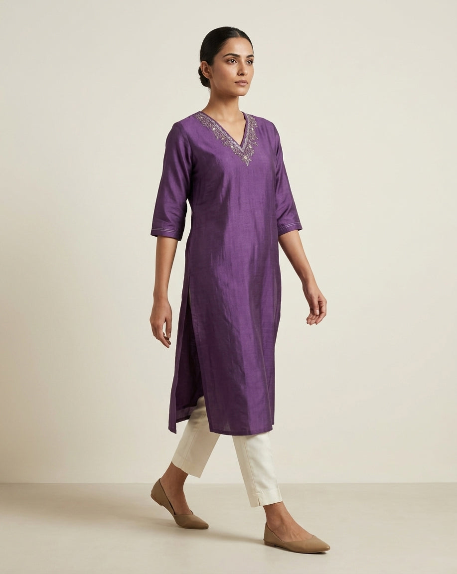Royal Grape Slub Muslin Kurti