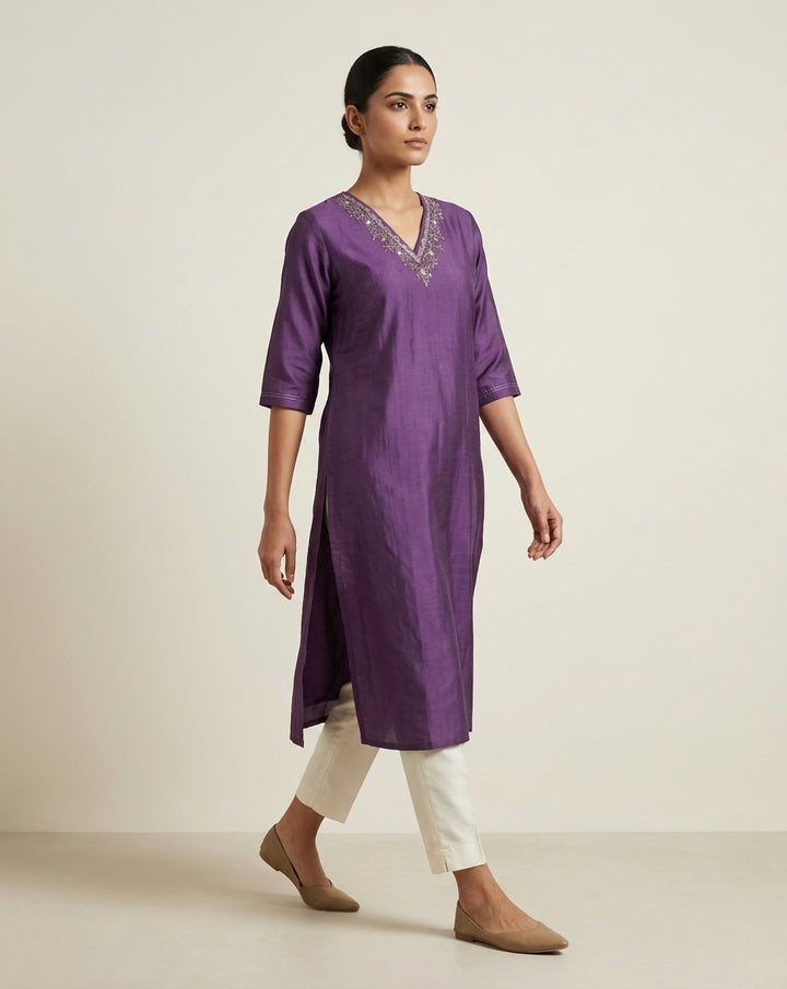 Royal Grape Slub Muslin Kurti