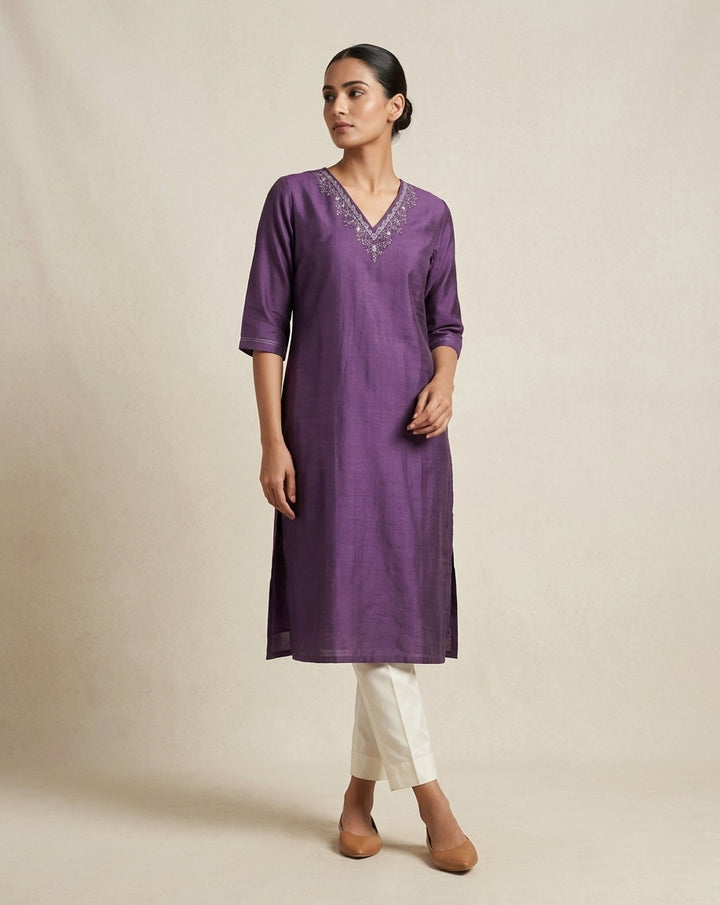 Royal Grape Slub Muslin Kurti
