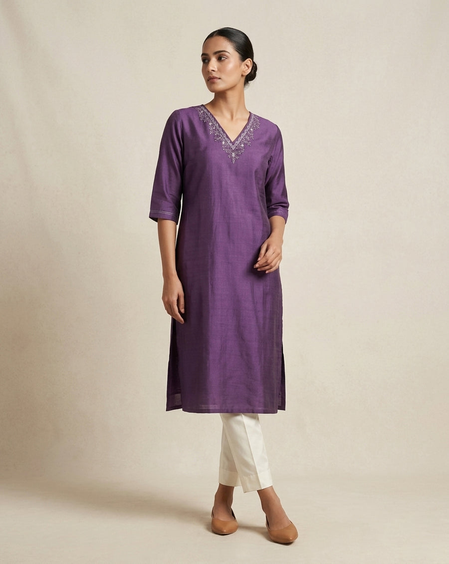 Royal Grape Slub Muslin Kurti