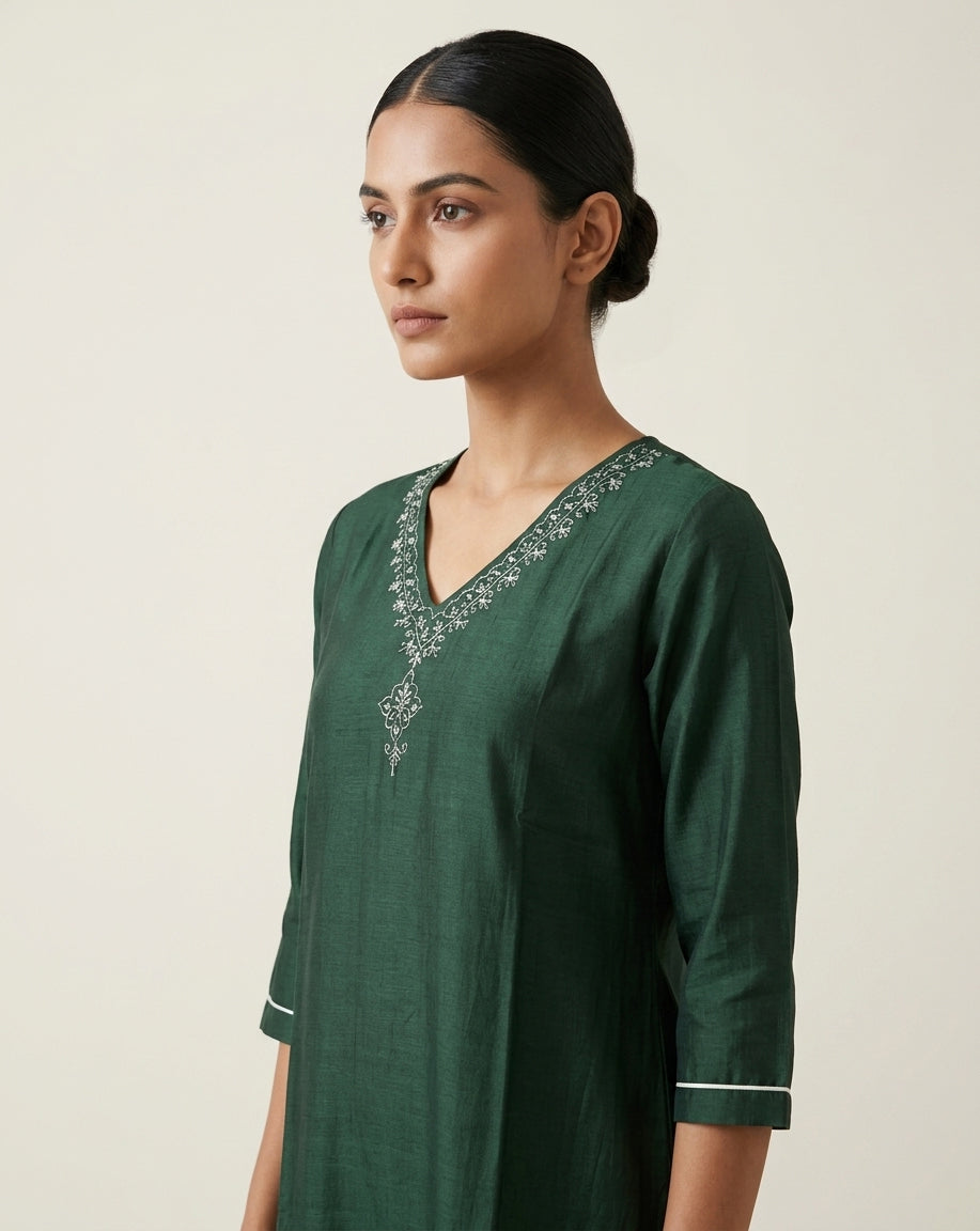 Emerald Green Slub Muslin Kurti
