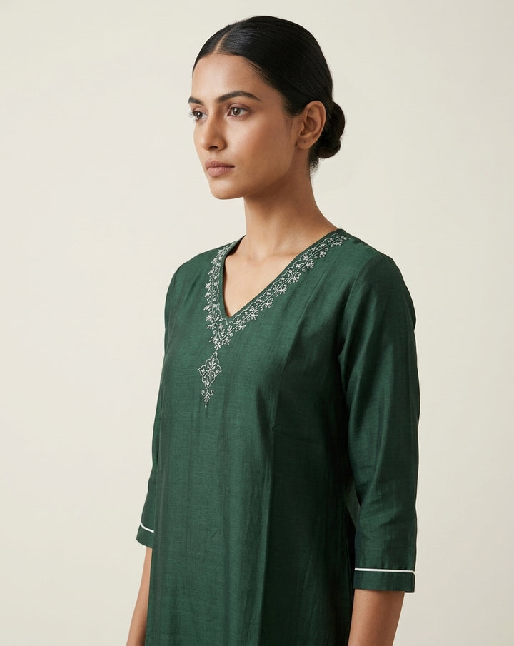 Emerald Green Slub Muslin Kurti