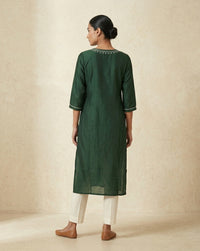 Emerald Green Slub Muslin Kurti 3
