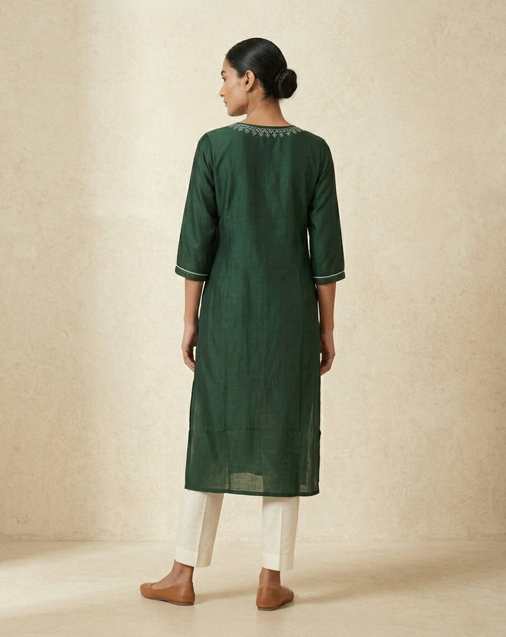 Emerald Green Slub Muslin Kurti