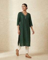 Emerald Green Slub Muslin Kurti 2