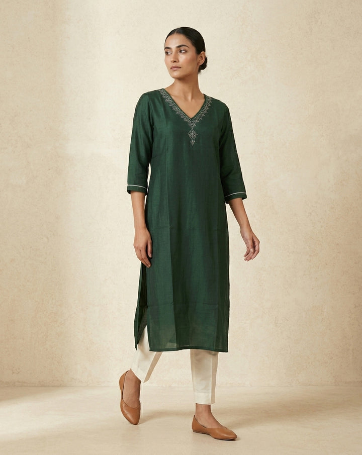 Emerald Green Slub Muslin Kurti