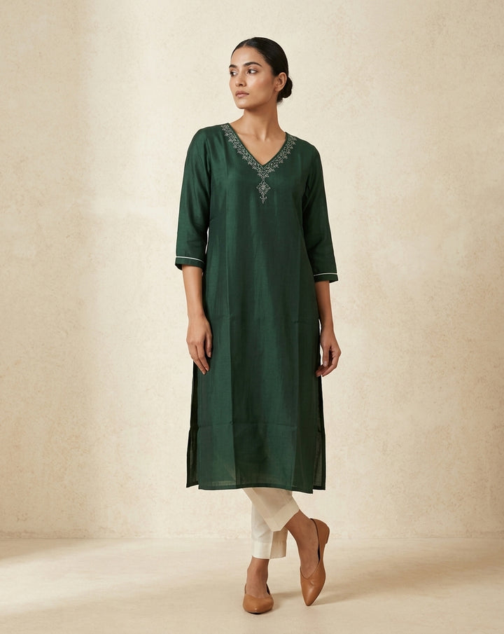 Emerald Green Slub Muslin Kurti