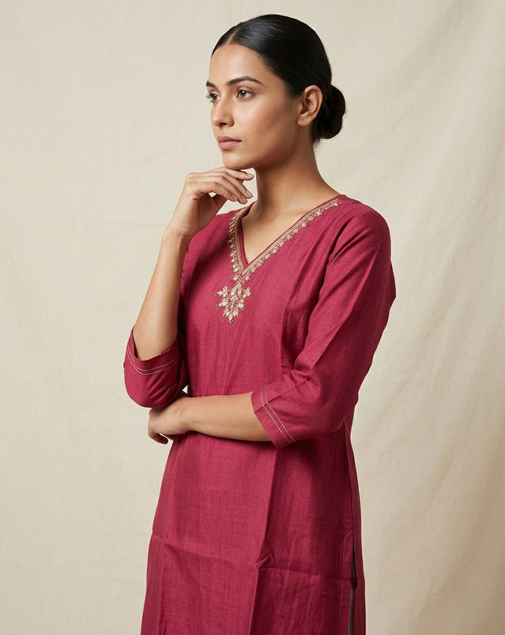 Mauve Orchid Slub Muslin Kurt