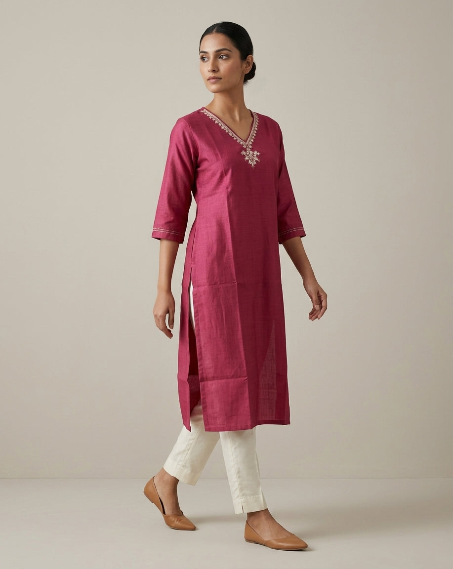 Mauve Orchid Slub Muslin Kurt