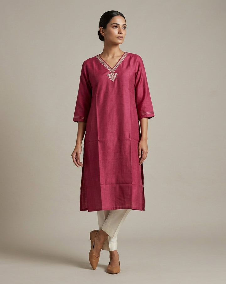 Mauve Orchid Slub Muslin Kurt