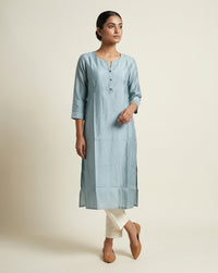 Blue Solid Slub Muslin Kurta 2