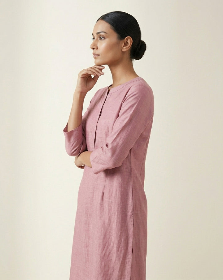 Mauve Solid Slub Muslin Kurta