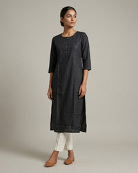 Black Solid Slub Muslin Kurta 1