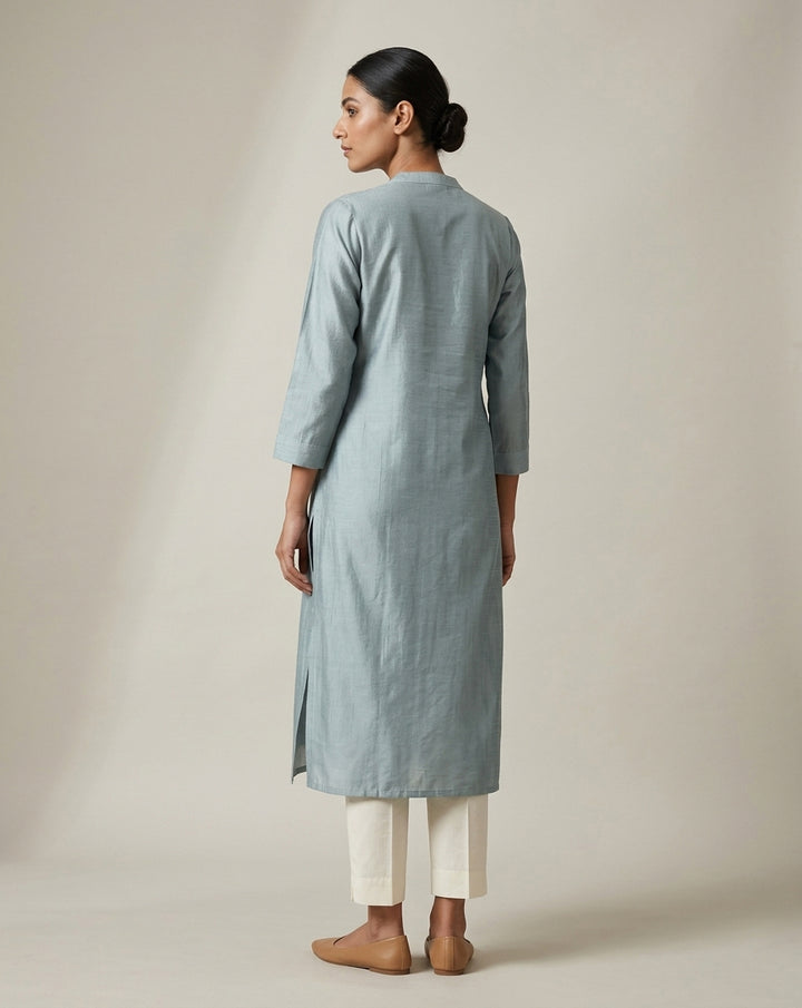 Blue Solid Slub Muslin Kurta