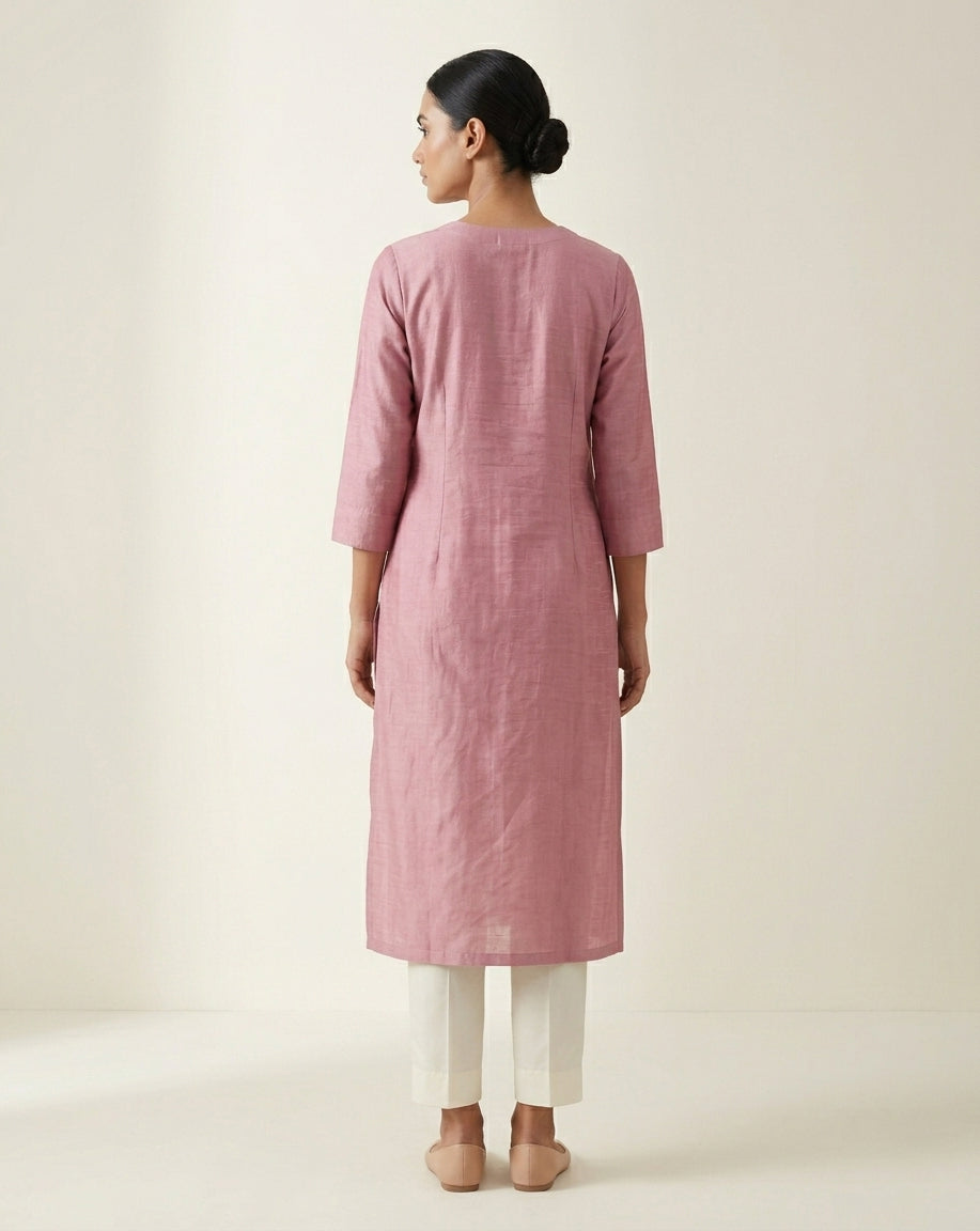 Mauve Solid Slub Muslin Kurta