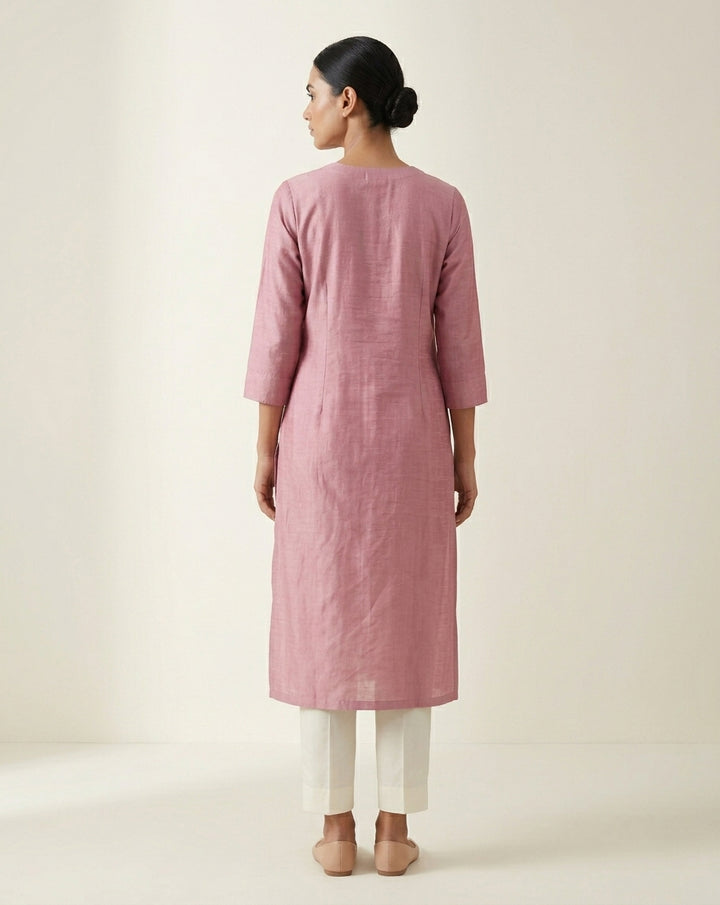 Mauve Solid Slub Muslin Kurta