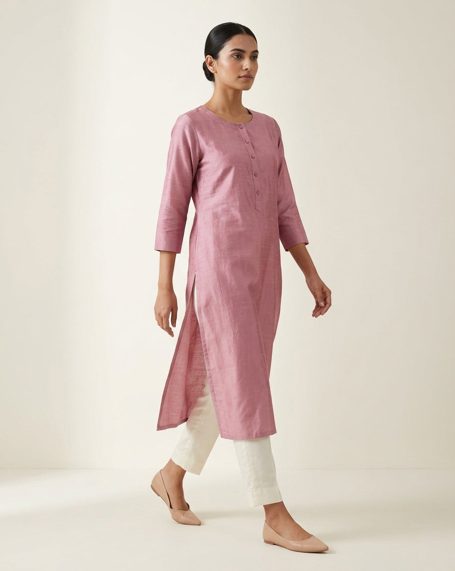 Mauve Solid Slub Muslin Kurta