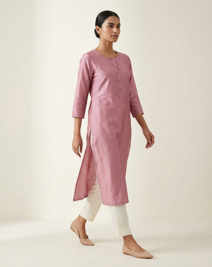 Mauve Solid Slub Muslin Kurta