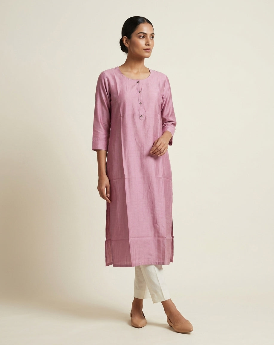 Mauve Solid Slub Muslin Kurta
