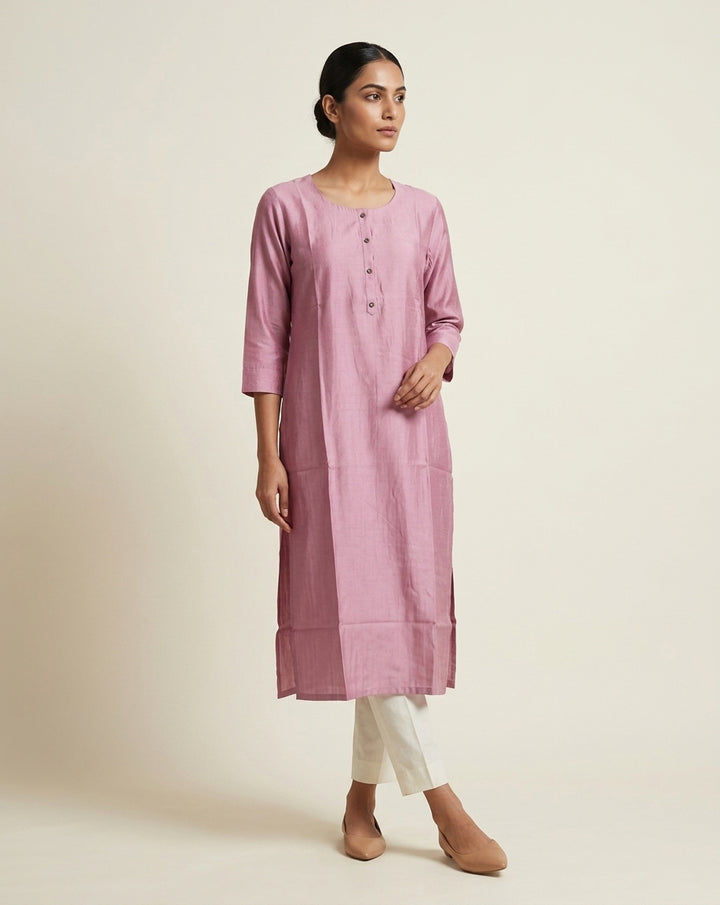 Mauve Solid Slub Muslin Kurta