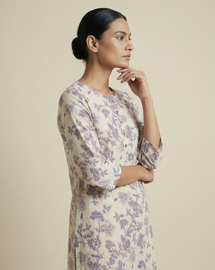 Terracotta Ajrakh Print Pleated Cotton Blend Kurta