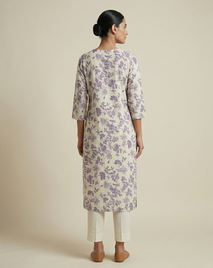 Terracotta Ajrakh Print Pleated Cotton Blend Kurta