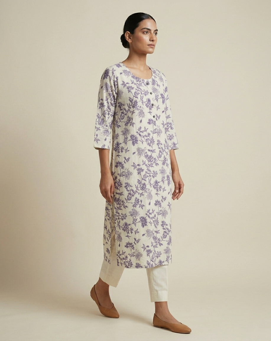 Terracotta Ajrakh Print Pleated Cotton Blend Kurta