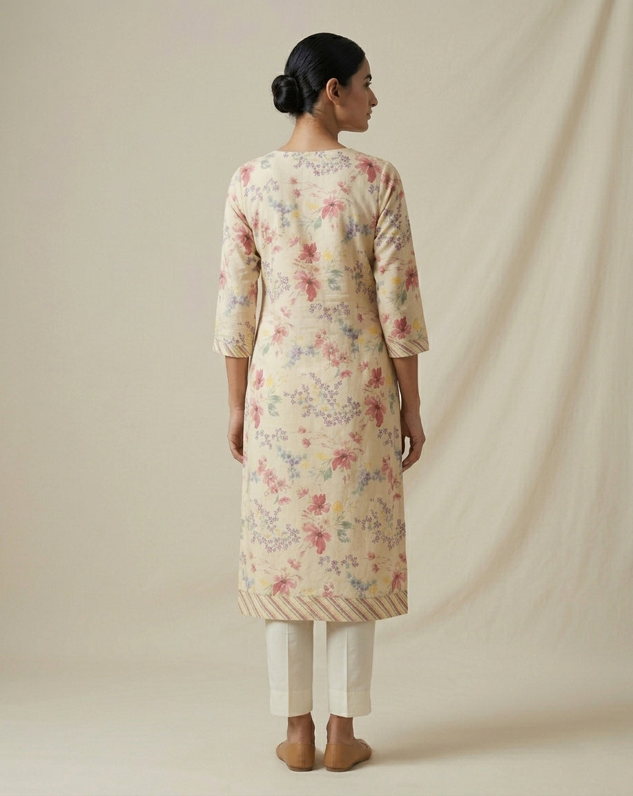 Terracotta Ajrakh Print Pleated Cotton Blend Kurta