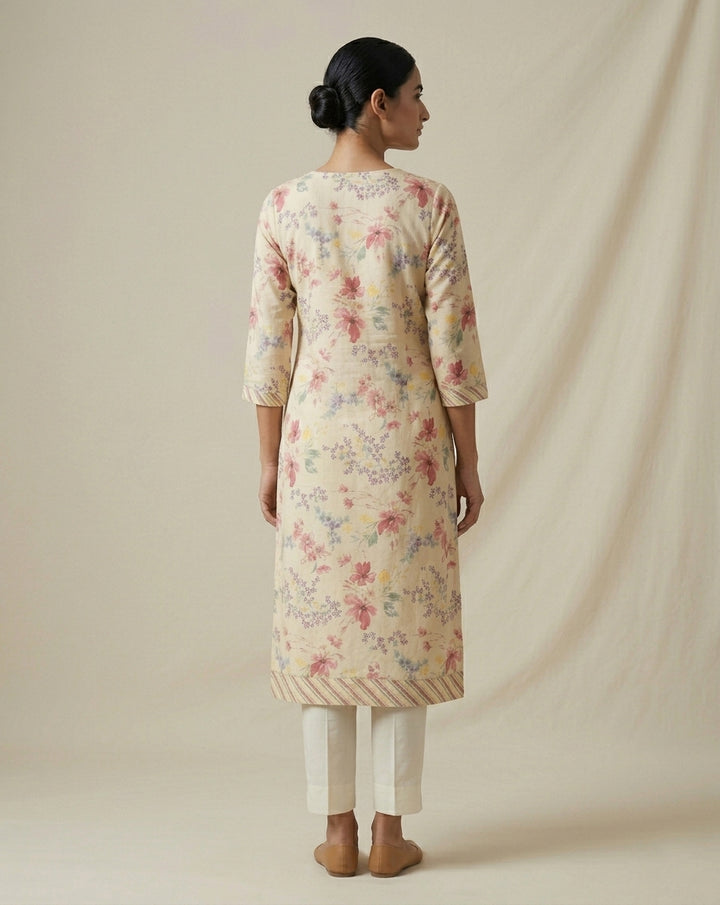 Terracotta Ajrakh Print Pleated Cotton Blend Kurta
