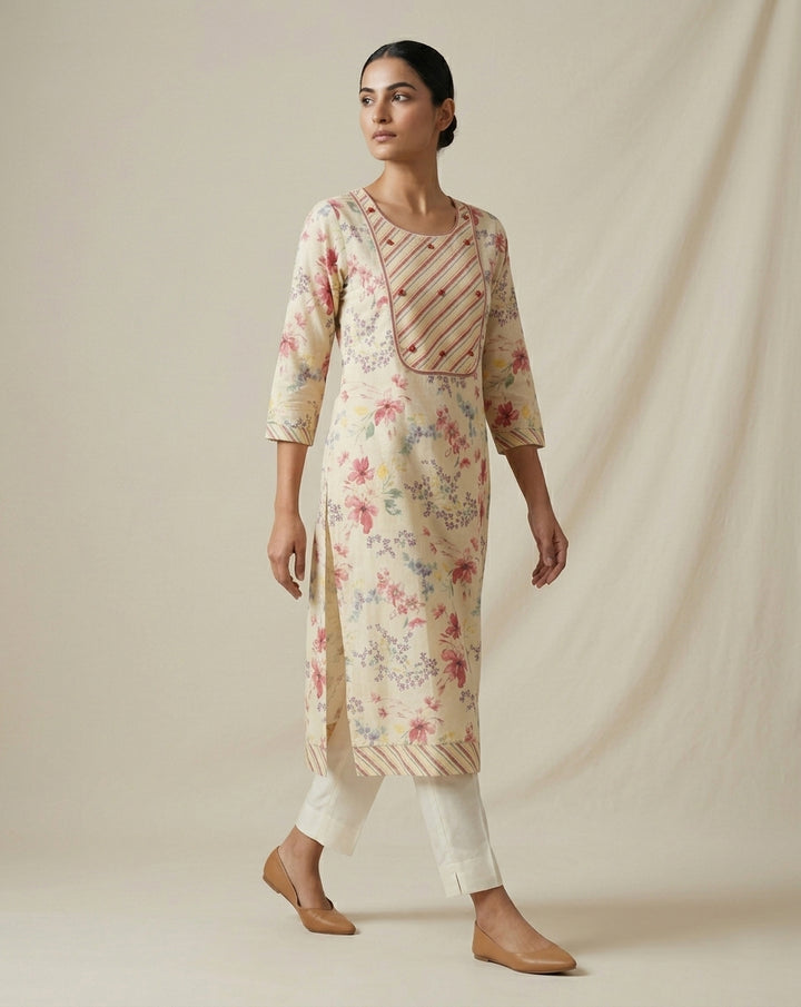 Terracotta Ajrakh Print Pleated Cotton Blend Kurta