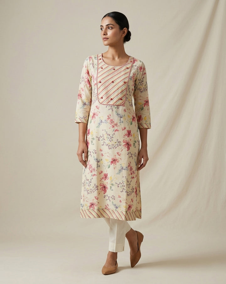 Terracotta Ajrakh Print Pleated Cotton Blend Kurta