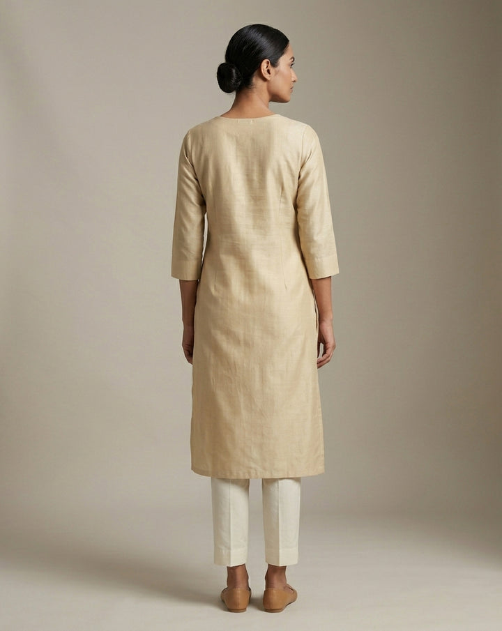 Champagne Beige-Gold Cotton Blend Solid Straight Kurta