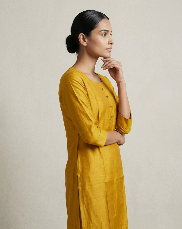Mustard Yellow Solid Cotton Blend Straight Kurta