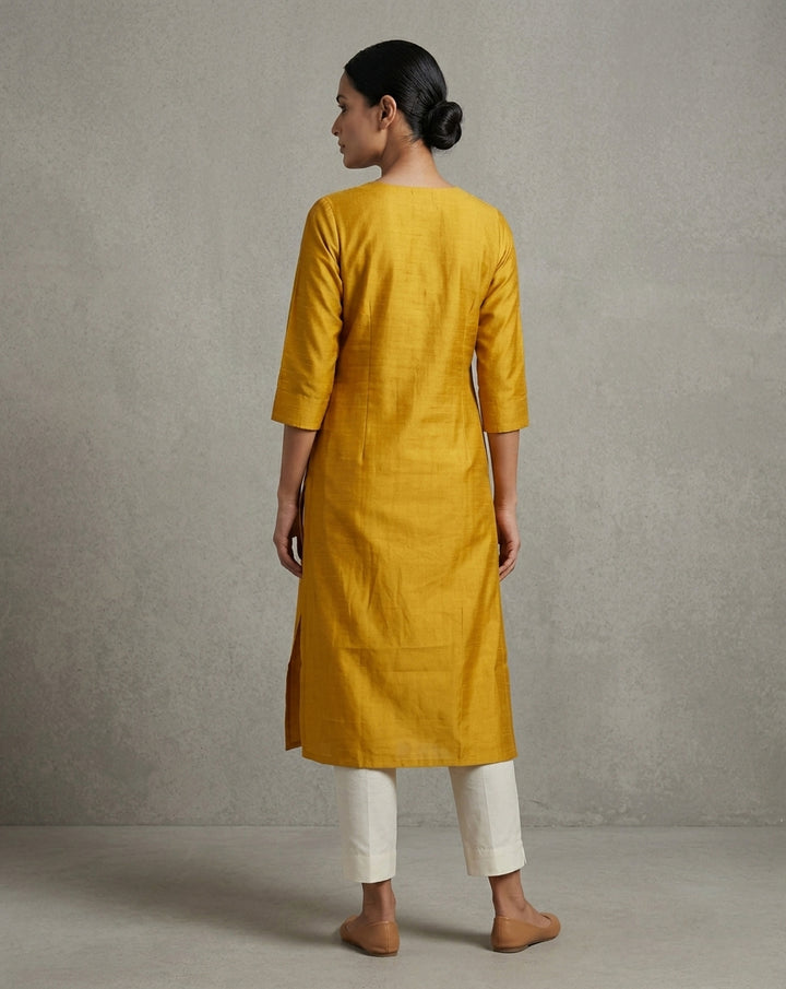 Mustard Yellow Solid Cotton Blend Straight Kurta