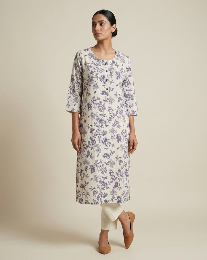 Terracotta Ajrakh Print Pleated Cotton Blend Kurta