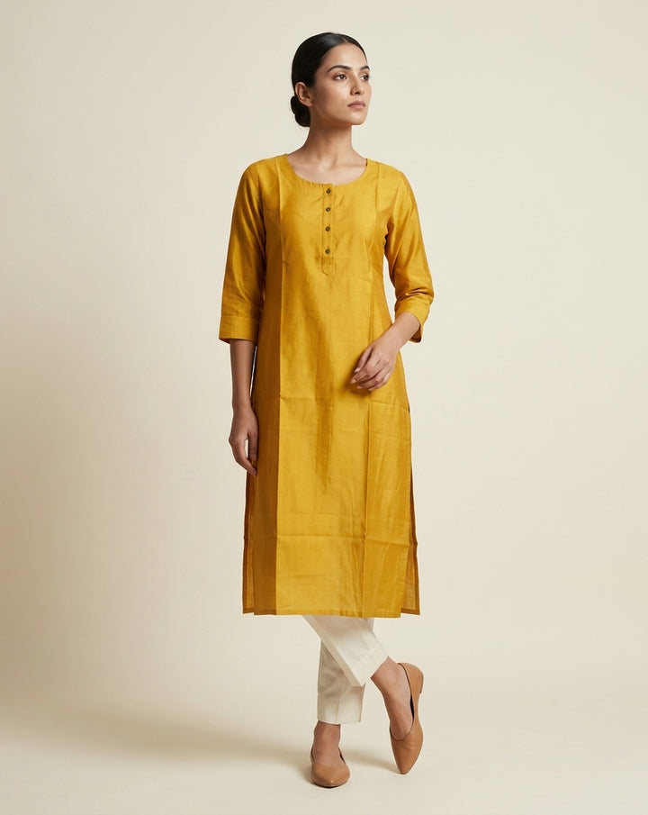 Mustard Yellow Solid Cotton Blend Straight Kurta