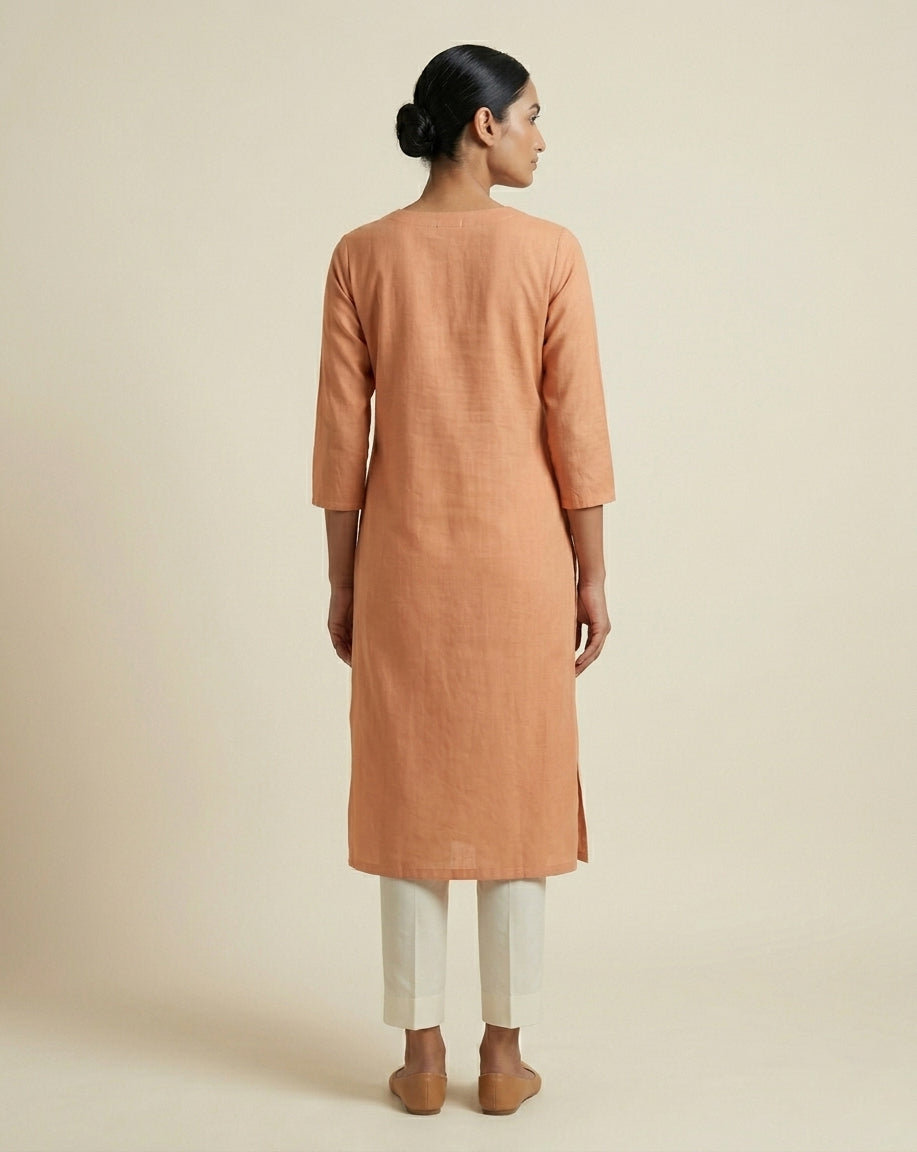 Pastel Peach Solid Cotton Blend Straight Kurta