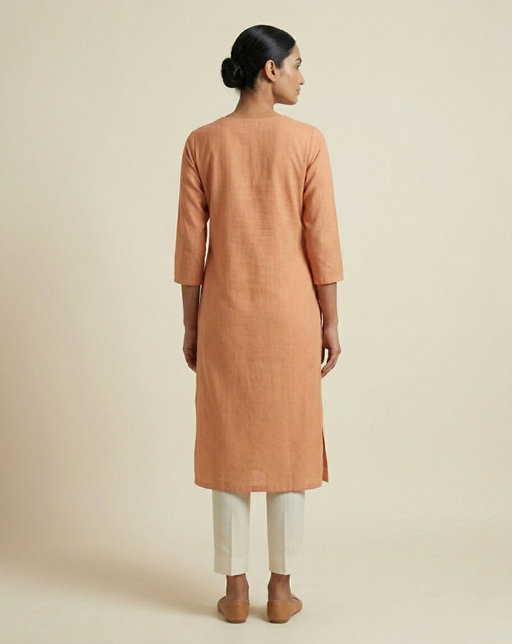 Pastel Peach Solid Cotton Blend Straight Kurta