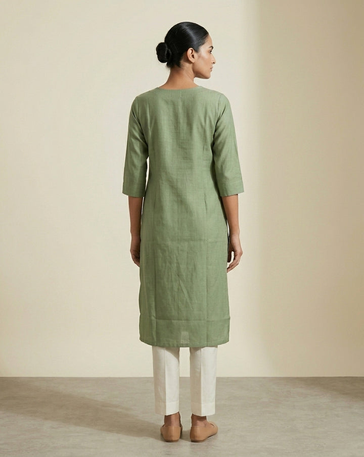 Sage Green Solid Cotton Blend Straight Kurta
