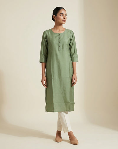 Sage Green Solid Cotton Blend Straight Kurta