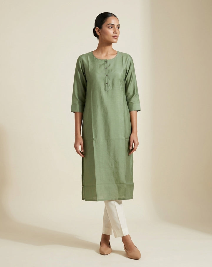 Sage Green Solid Cotton Blend Straight Kurta