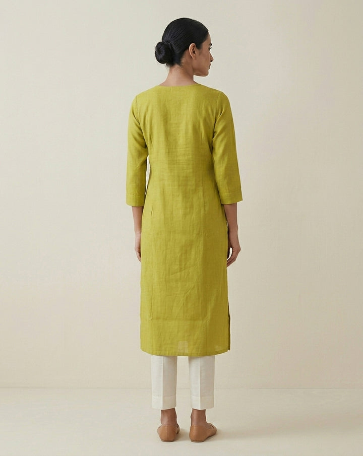 Olive Green Solid Cotton Blend Straight Kurta