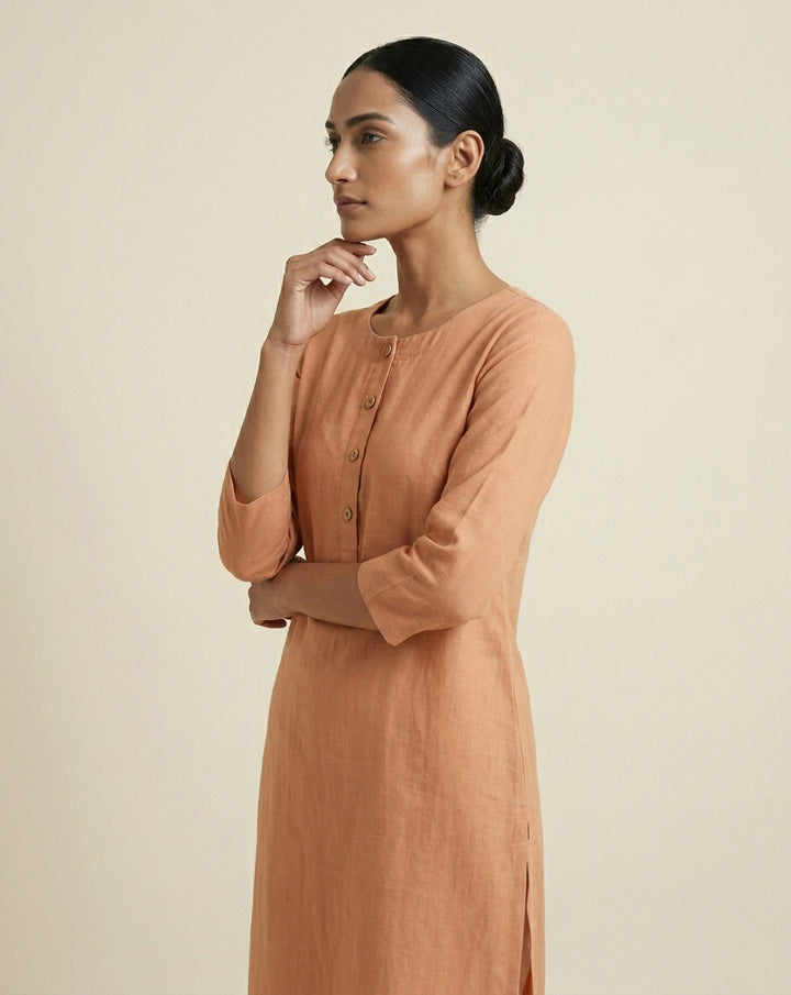 Pastel Peach Solid Cotton Blend Straight Kurta