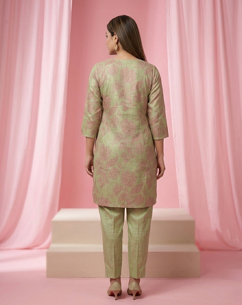 Pista Floral Print Kurta Co-Ord Set