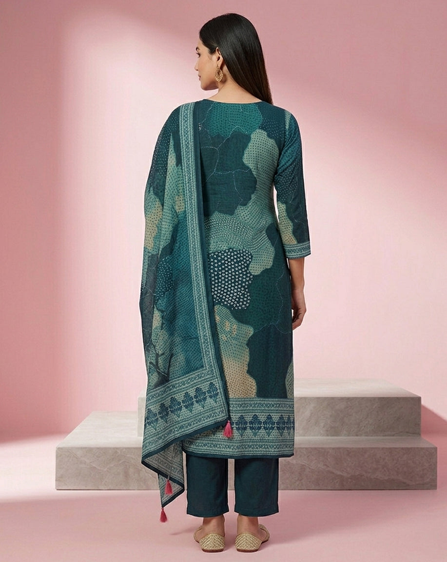 Teal Printed Straight Kurta Set