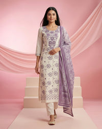 Off-White Printed Straight Kurta Set 1
