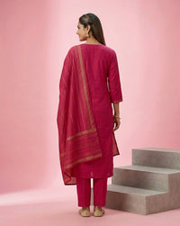 Hot Pink Mirror Work Straight Kurta Set 3